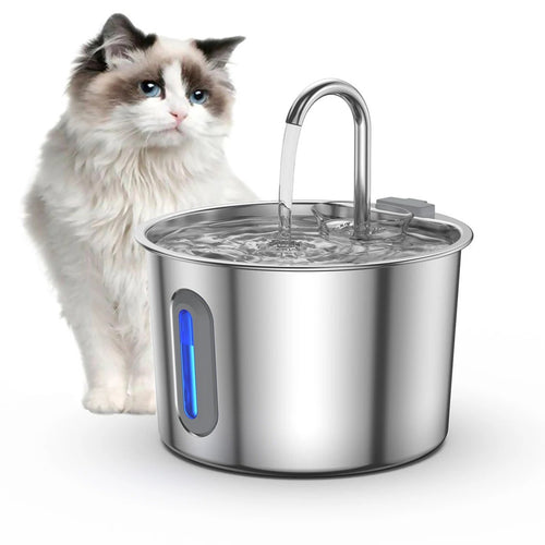 Fontaine à eau pour chat en inox 2,2 L avec un chat